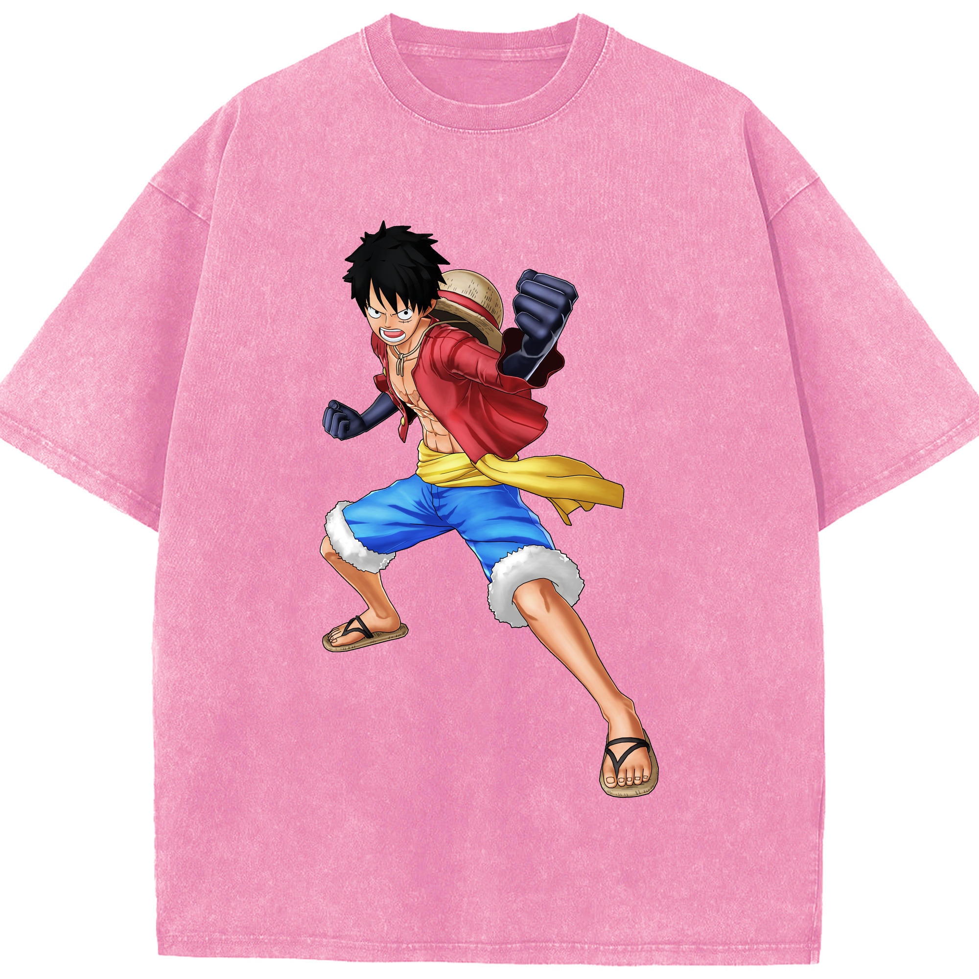 ワンピース モンキー・D・ルフィ ONE PIECE Monkey D. Luffy 綿100% ヴィンテージ風 半袖Tシャツ（フロントプリント）